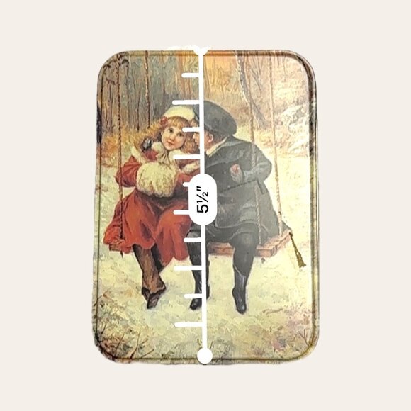 Vintage Victorian Style Metal Tin Boy Stealing a Kiss Classic Christmas EUC - Picture 4 of 13